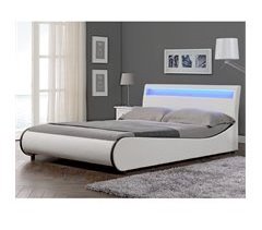 Corium Cama Doble (Valencia) tapizada en cuero sintético con LED 149x221