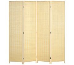 Biombo Separador Bambú, Algodón, Madera de Pino HOMCOM