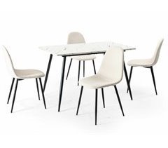 Conjunto de mesa efecto mármol y 4 sillas escandinavas rotas