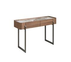 Consola rectangular mármol porcelánico, madera y acero
