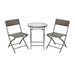 Conjunto de Mesa y 2 Sillas Acero, Ratán de PE Outsunny