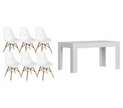 Mesa de Comedor o Cocina + 6 Sillas Estilo Nordico 138x80