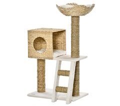 Árbol para Gatos Aglomerado de Madera, Totora, Poliéster PawHut