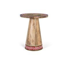 Mesa auxiliar de madera de mango con detalles pintados a mano