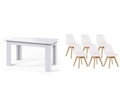 Pack Mesa Fija de Comedor o Cocina + 6 Sillas Nordic 138x80