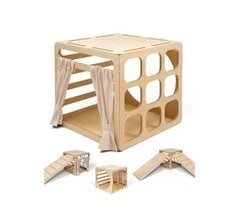 Cubo de escalada de madera y casa de juegos