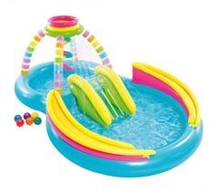 Piscina hinchable 2 en 1 multicolor c/tobogán, difusor y juego bolas INTEX