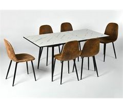 Conjunto de mesa extensible efecto mármol y 6 sillas