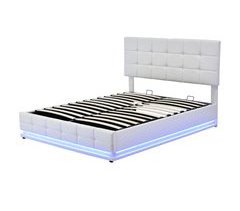Cama tapizada de con LED y almacenaje, cama doble