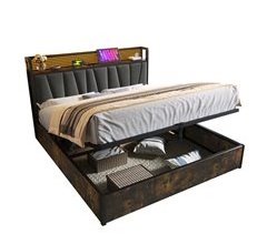 Cama de matrimonio de lino con almacenaje 166x222