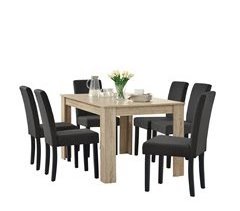 Set de comedor Kramfors mesa con 6 sillas rústico MDF textil 140x90