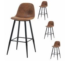 MEUBLES COSY Set 4 Taburetes Altos Efecto Ante Industrial