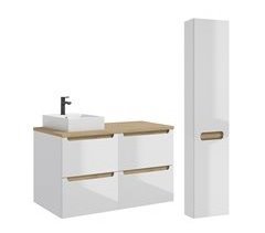 Conjunto de muebles lavabo individual 4 cajones y columna Livia