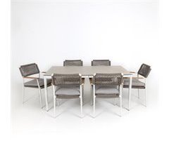 Set de jardín MOREA con mesa rectangular y 6 sillas color natural