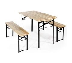 Conjunto cervecería con mesa y dos bancos de madera para jardín