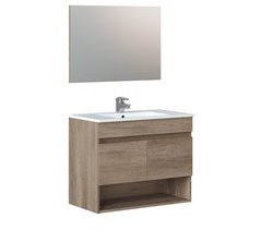 Mueble baño suspendido Clara 2 puertas, espejo y lavabo PMMA, Nordik