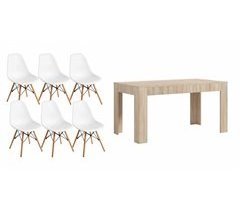 Mesa Extensible de Comedor o Cocina + 6 Sillas Estilo Nordico 178x80