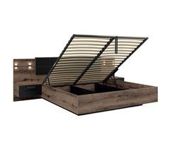 Cama canapé con somier, mesita de noche LED y toma USB Romane