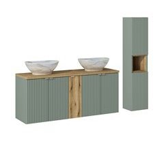 Conjunto de muebles con doble lavabo 5 puertas y columna Jade