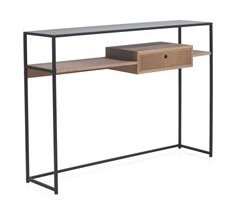 Consola de madera de fresno recuperada con cajón y base de metal