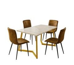 Conjunto mesa rectangular efecto mármol con 4 sillas vintage