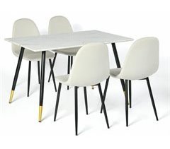 Conjunto de mesa efecto mármol y 4 sillas escandinavas rotas