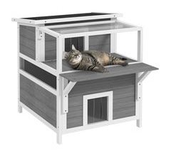 Casa para Gatos Madera de Abeto, Plástico PawHut