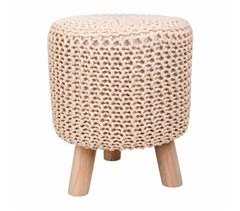 Taburete de madera y algodón trenzado