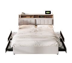 Cama de matrimonio de lino con 4 cajónes 143x204