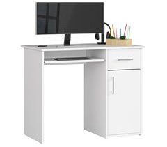 Escritorio PIN AKORD 1 cajón 3 estantes Blanco, Blanco brillo 90x50