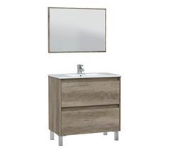 Mueble baño Devin 2 cajones, espejo y lavabo PMMA, Nordik