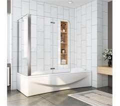 Mampara de Bañera Plegable,2 Hojas+Panel Fijo,Vidrio Templado 6mm Antical,Altura 140cm,Ancho 2cm ajustable