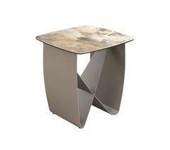 Mesa rincón cuadrada mármol porcelánico y acero metalizado