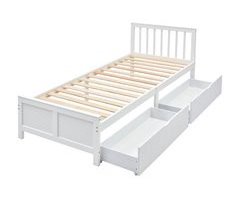 Cama individual de madera de pino con 2 cajónes