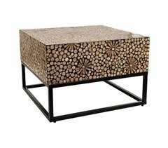 Mesa de centro cuadrada de madera acabado en capiz