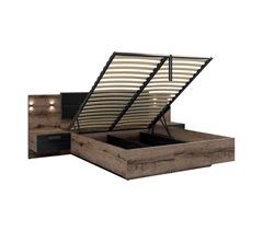 Cama canapé con somier, mesita de noche LED y toma USB Romane