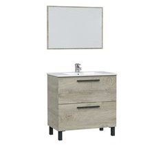 Mueble baño Alise 2 cajones, espejo y lavabo, Alaska