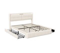 Cama contenedor con 4 cajones y USB y tipo C, Cama doble