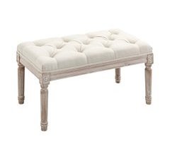 Taburete para Pie de Cama Poliéster, Espuma y Madera de Caucho