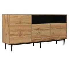 Aparador de madera con 3 puertas, 1 nicho y estantes.