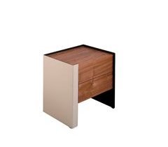 Mesita noche piel reciclada y madera nogal
