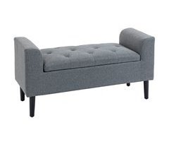 Banco Pie de Cama Poliéster, Espuma y Madera de Caucho HOMCOM