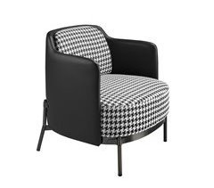 Sillón tela blanca y negra y polipiel negro