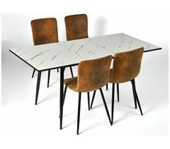 Conjunto de mesa extensible efecto mármol y 4 sillas