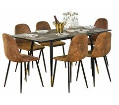 Conjunto de mesa extensible efecto madera y 5 sillas