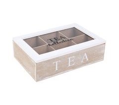 WELL HOME - Caja de té de 6 compartimentos con tapa de vidrio en MDF