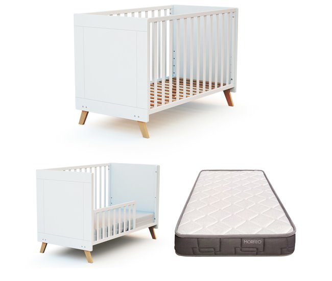 Cuna bebé Sakura convertible en cama y con colchón Morfeo Blanco