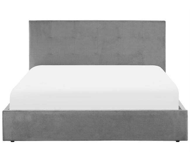 Beliani Cama con almacenaje Terciopelo LORIENT 177x216 Gris Claro