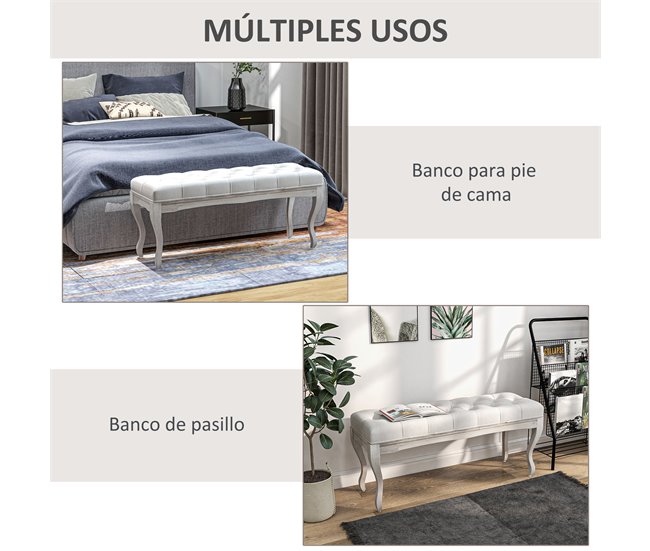 Banco de Cama Poliéster, Madera de Caucho HOMCOM Crudo