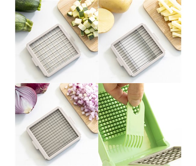 Cortador de Verduras, Rallador y Mandolina con Recetas y Accesorios 7 en 1 Gris